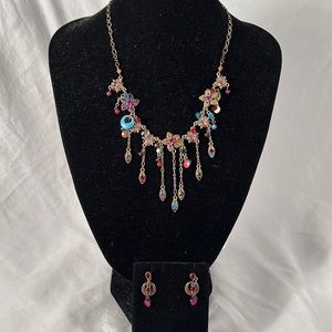 Vintage VCLM designer floral crystal necklace matching earrings